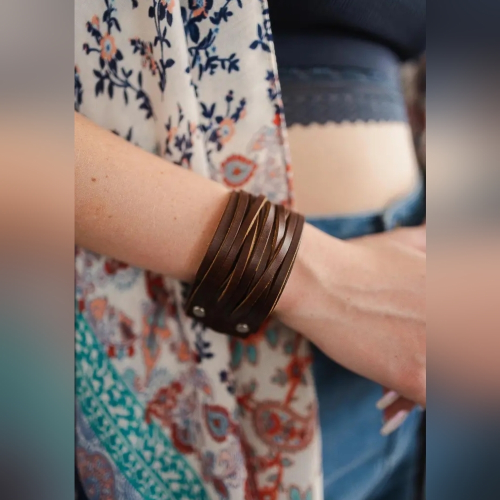 Braided Leather Cuff Bracelet w/Adjustable Clasp